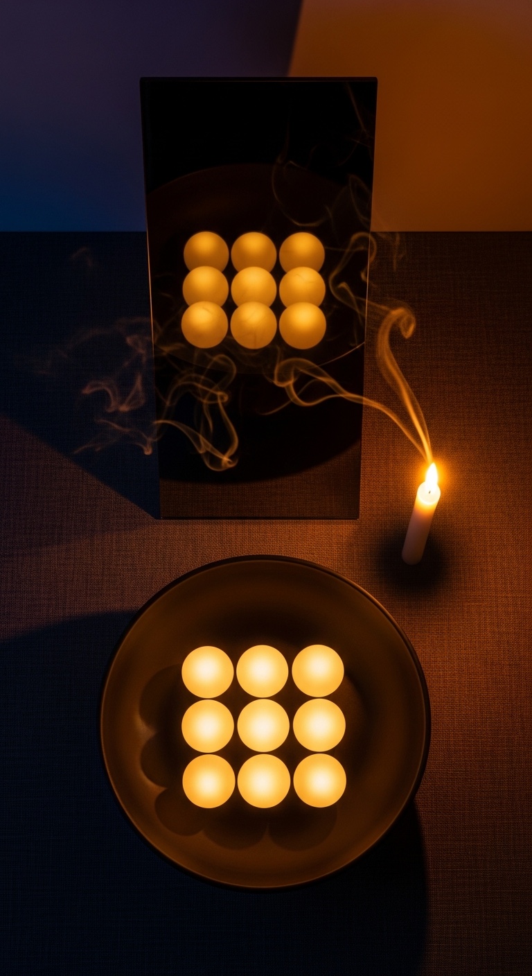 Glowing golden orbs arranged in a sacred Lo Shu grid